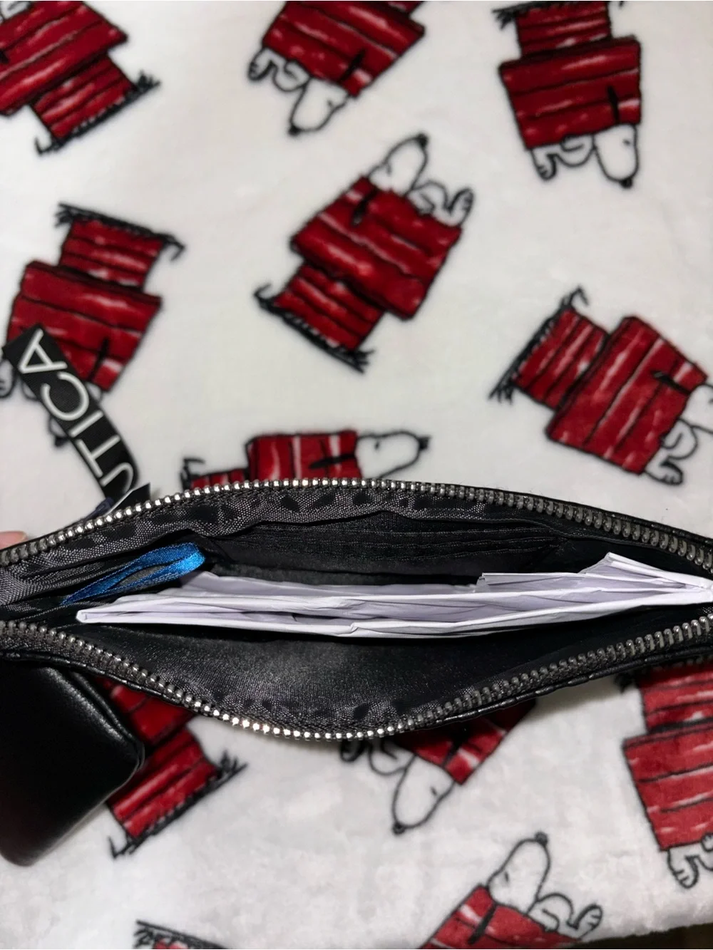 Nautica Black Embossed Leather Card & Key Pouch with Red, White & Blue Tag